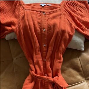 Rhode Orange Puff Sleeve Gauze Dress S